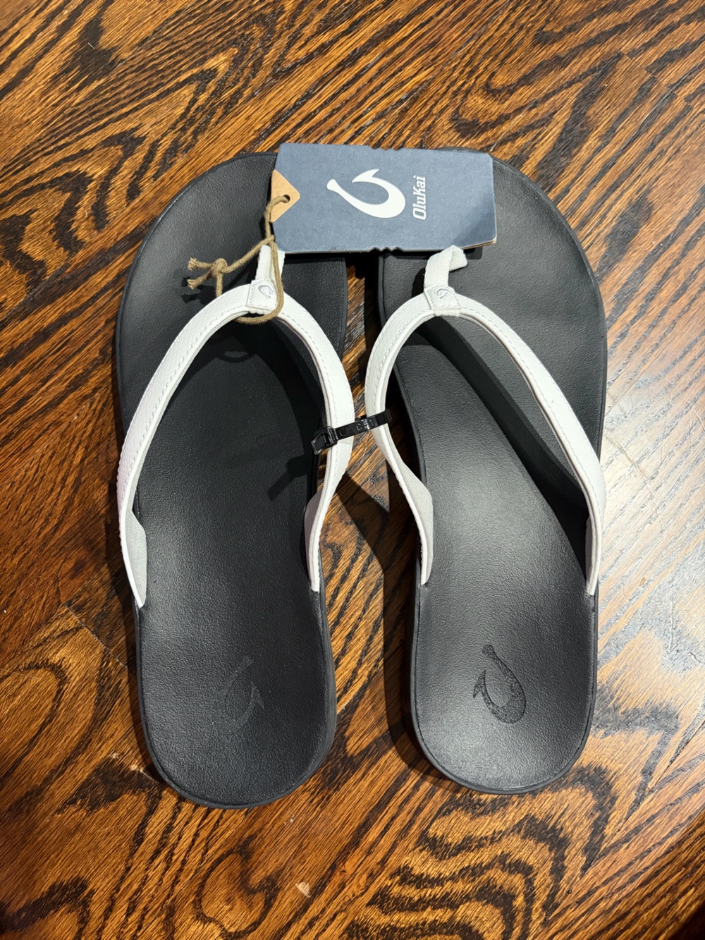 OluKai Black Footbed Sandals with White Straps